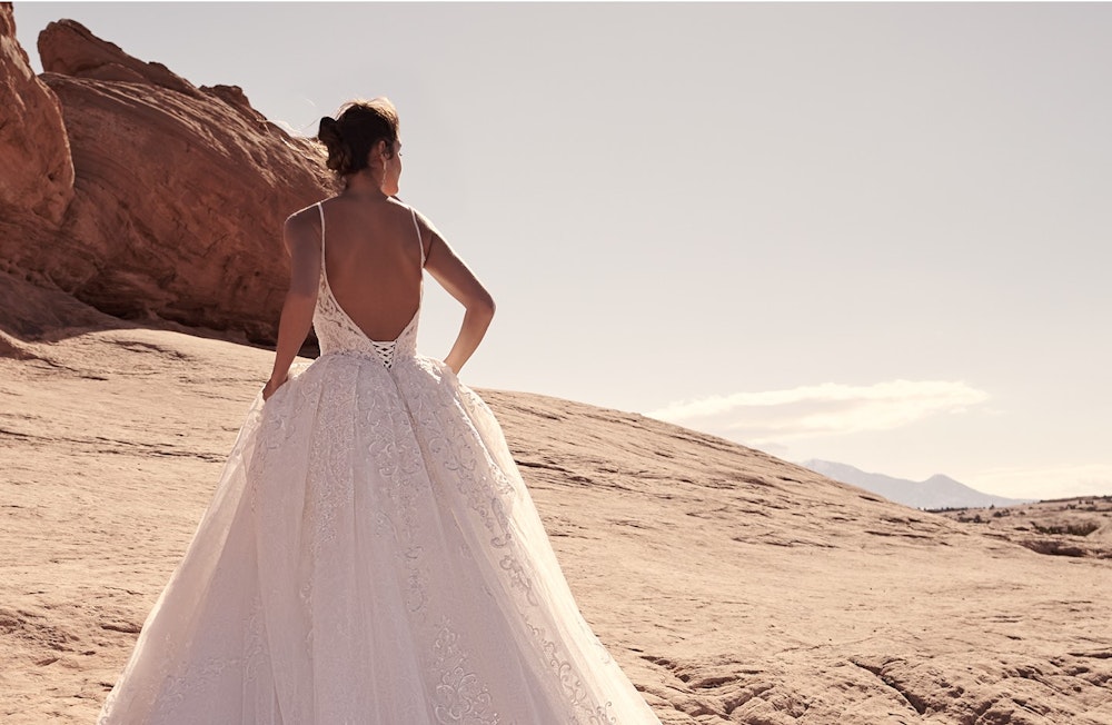 White Satin V-neck Short Sleeve Backless Wedding Dress With Bow