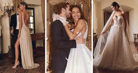 Brides wearing unique wedding dresses by Maggie Sottero.