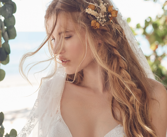 Bride wearing flower crown